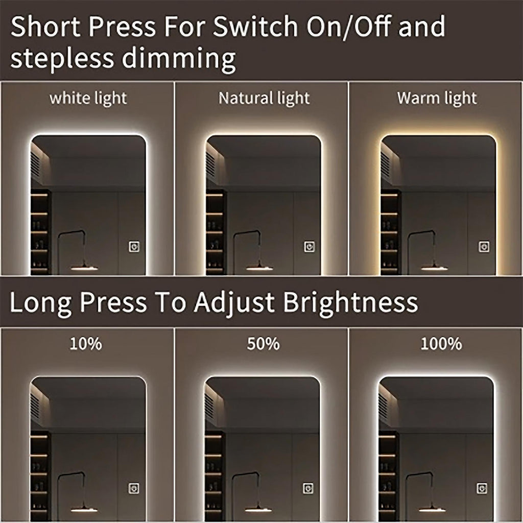Wall Mounted Full Body Mirror With Dimming Lights Glass - Silver