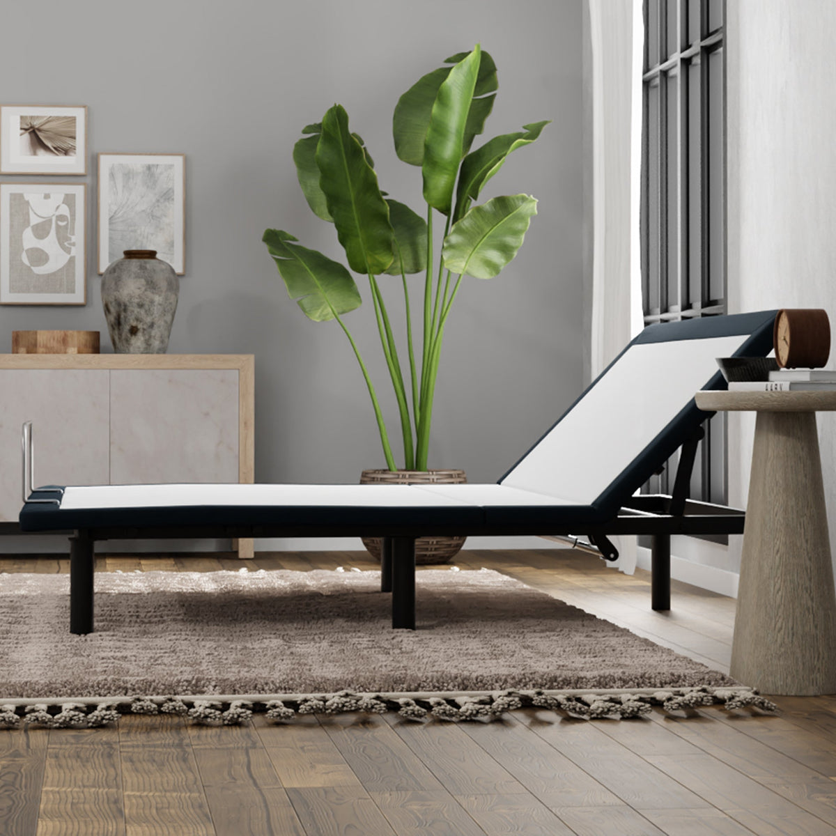 Model H Adjustable Base Full Size Metal Bed Frame Grey