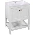 Modern Sleek Bathroom Vanity Elegant Ceramic Sink With Solid Wood Frame Open Style Shelf - White