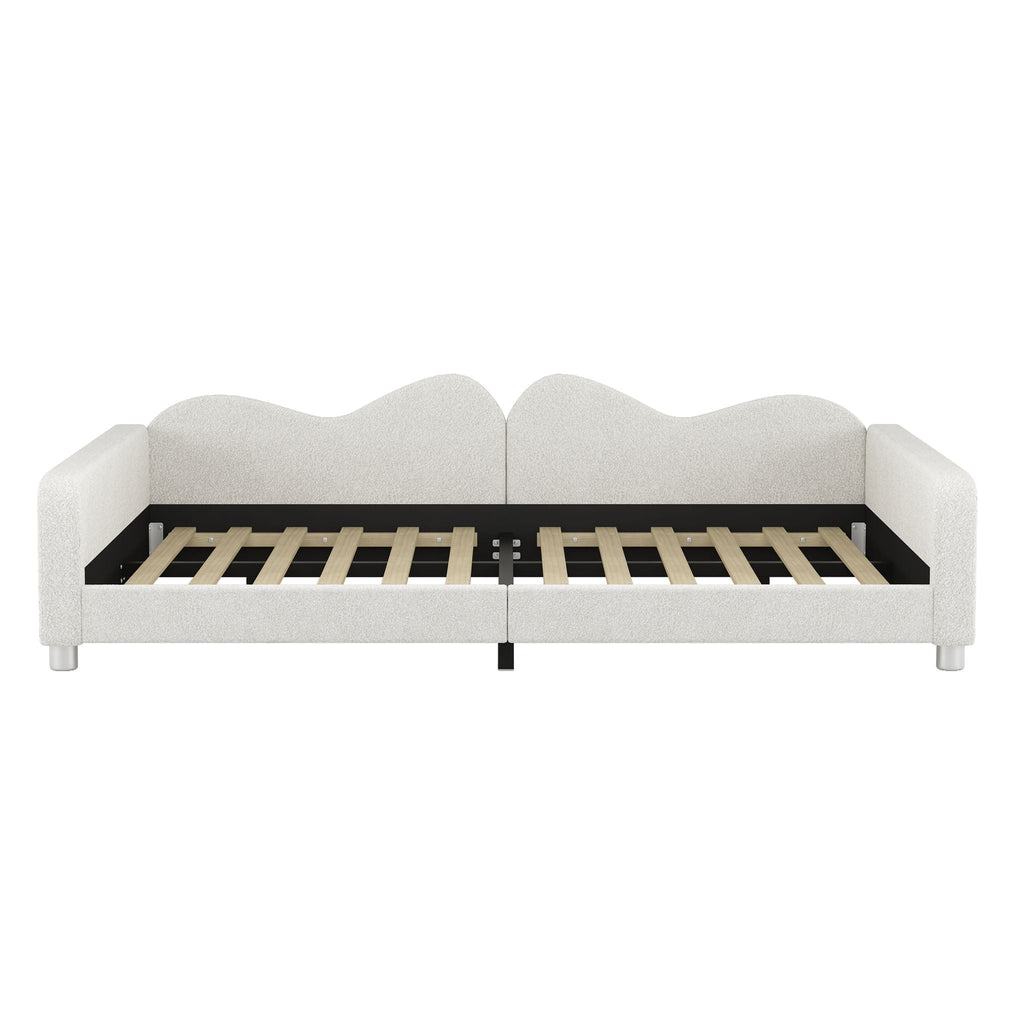 Upholstered Daybed, Sherpa Fabric Sofabed With Cloud-Shaped Backrest