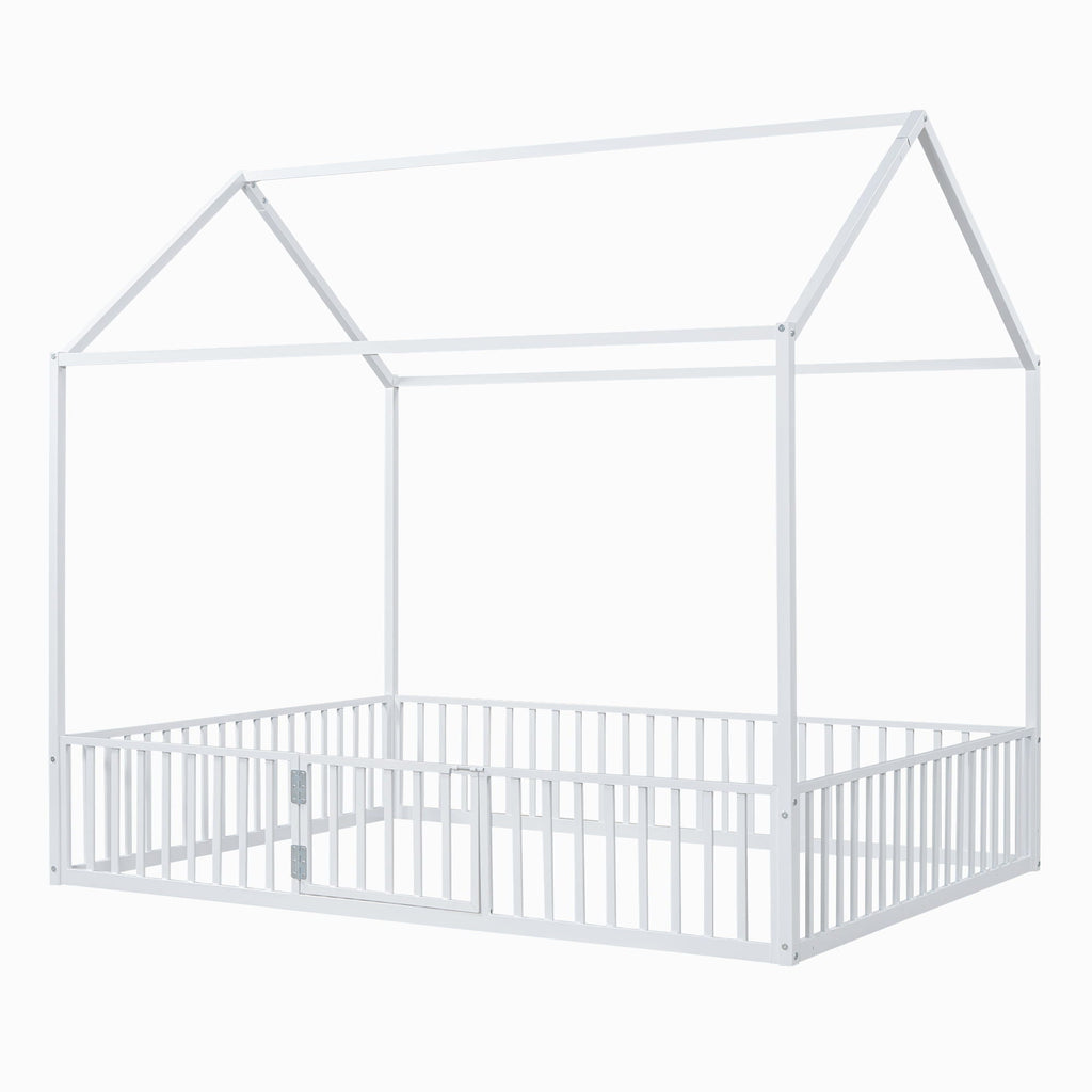 Metal House Bed With Fence And Door