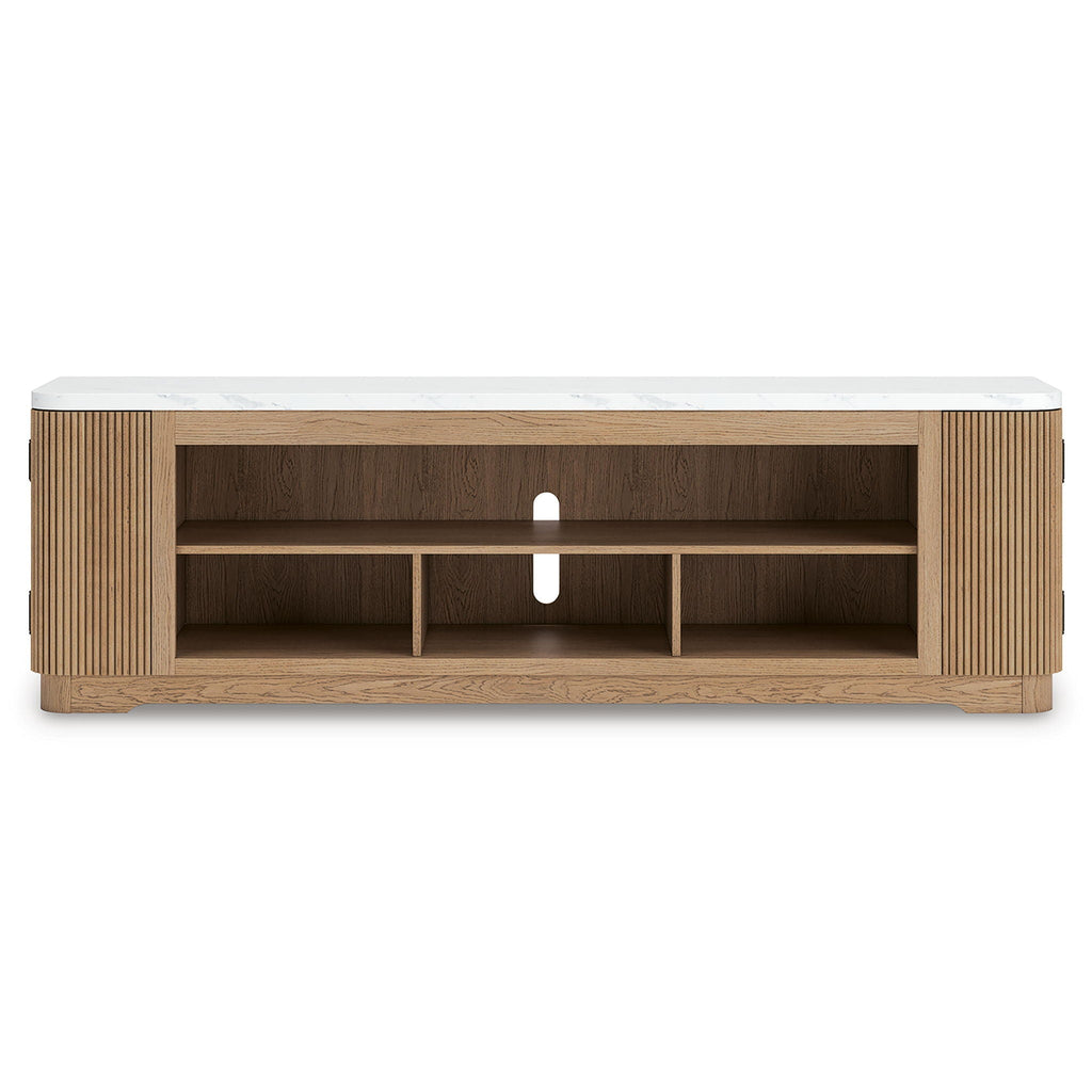 Camdill - XL TV Stand With Fireplace Option - Light Brown