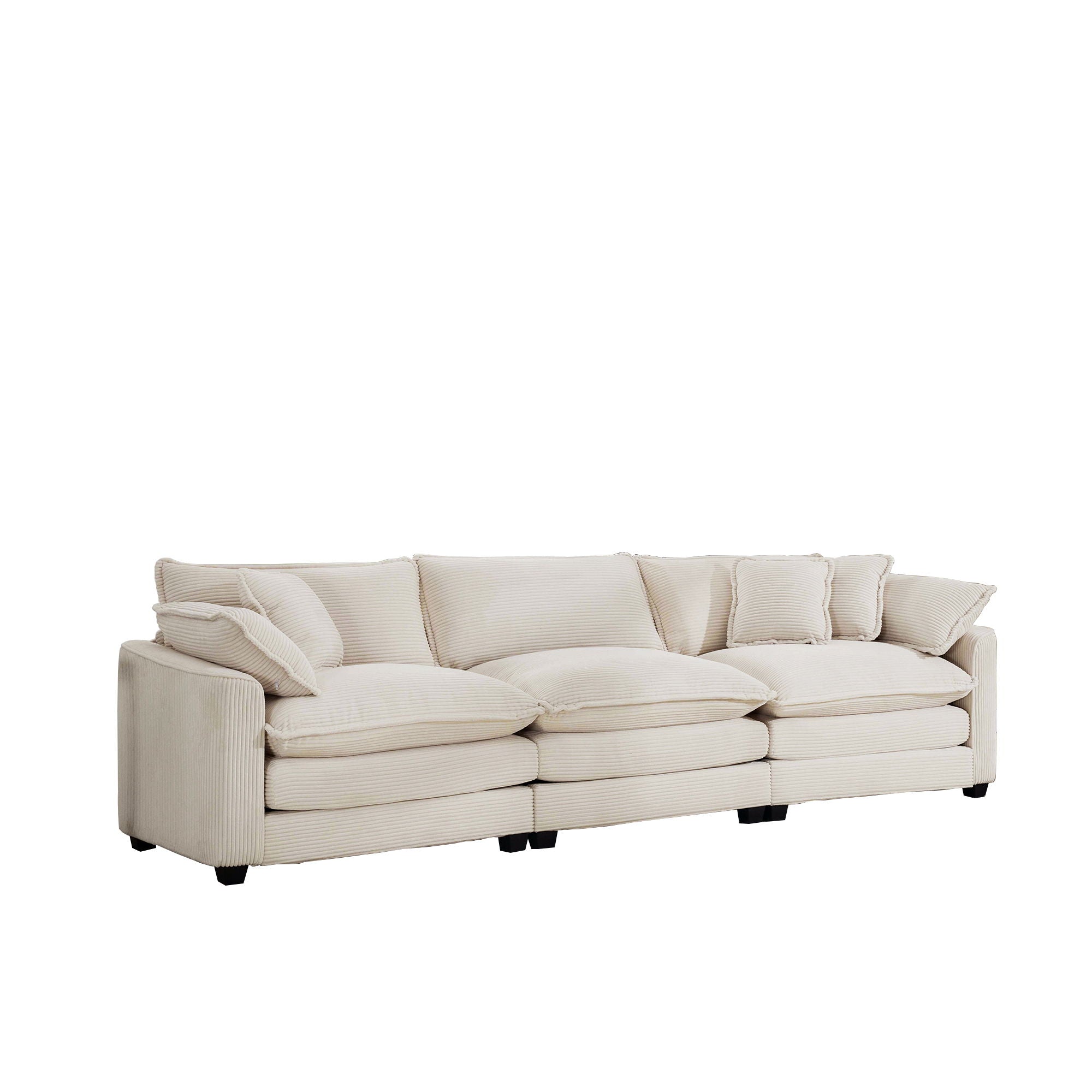 Mid-Century Modern 3 Seater Sectional Sofa With Arm And Throw Pillows