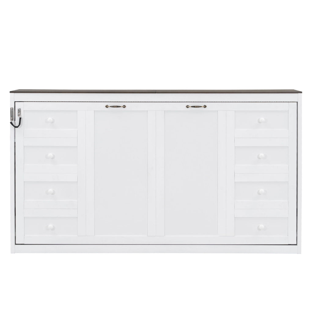 Murphy Bed With LED Light, Foldable Wall Bed Cabinet