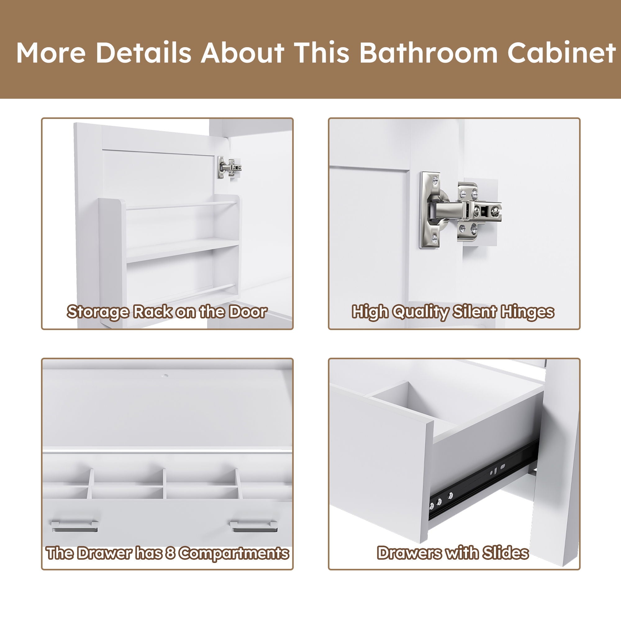 42" Bathroom Vanity Base With Doors And Drawer - White