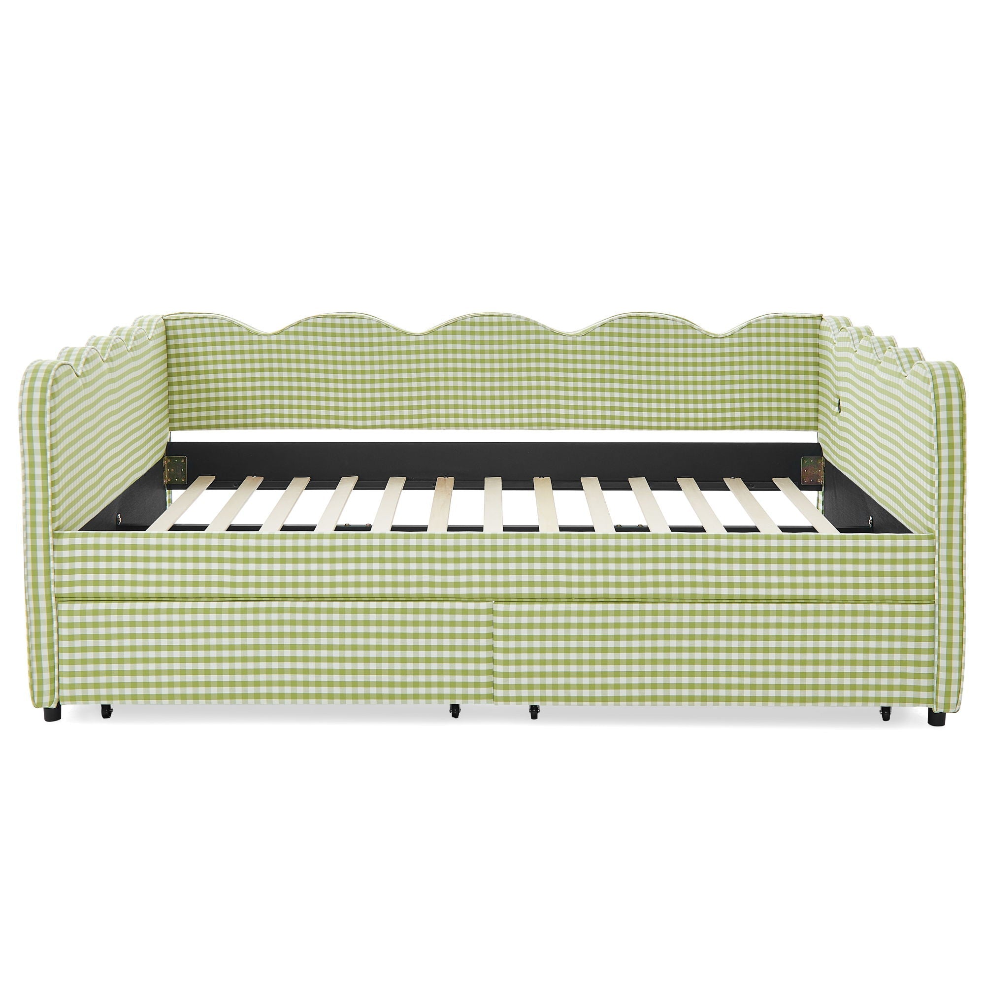 Gingham Daybed With USB Charging Port, Wave-Shaped Design