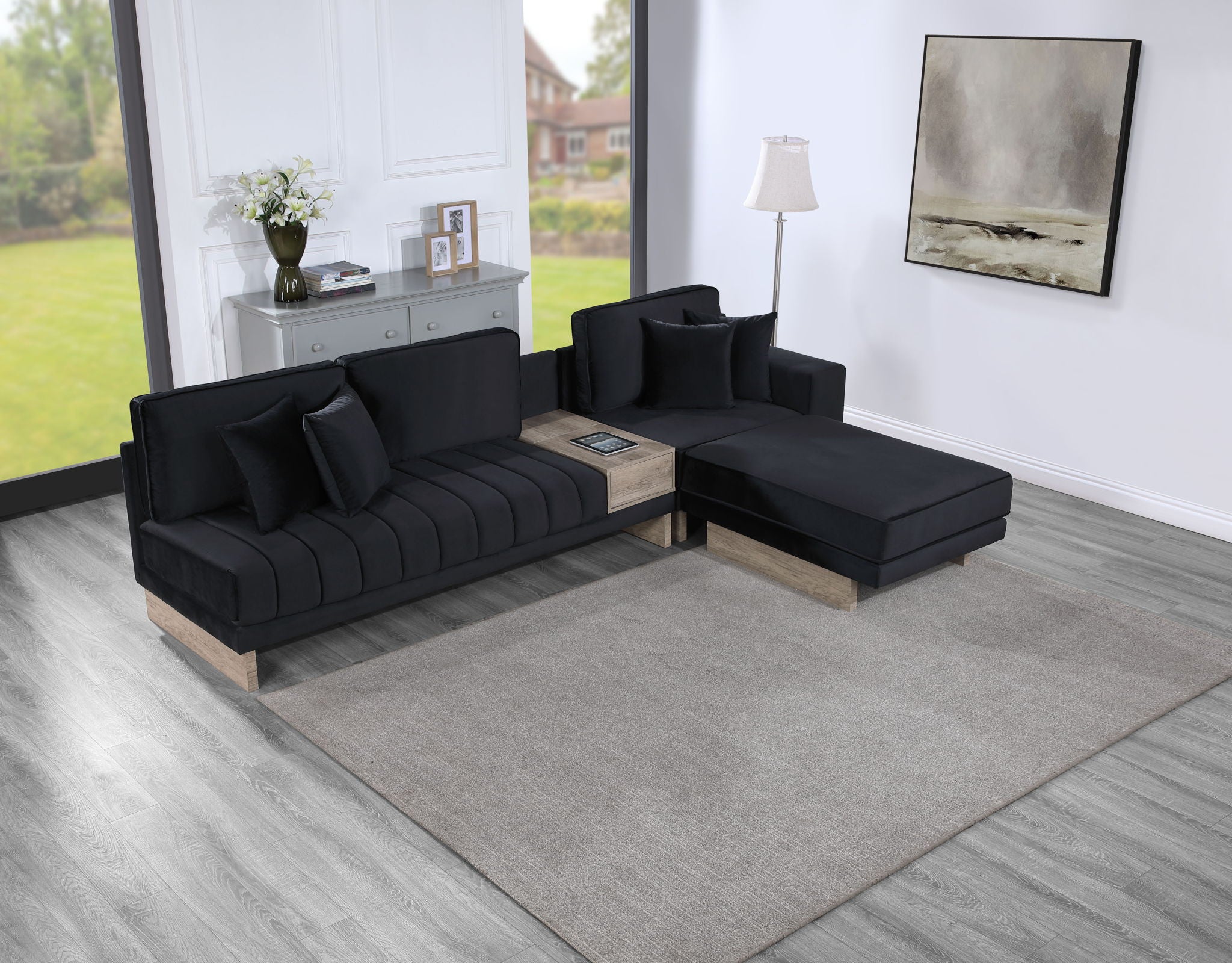 Memphis - Reversible Sectional Sofa Ottoman With Storage Compartment, Drawer, USB ports, Charging Outlets