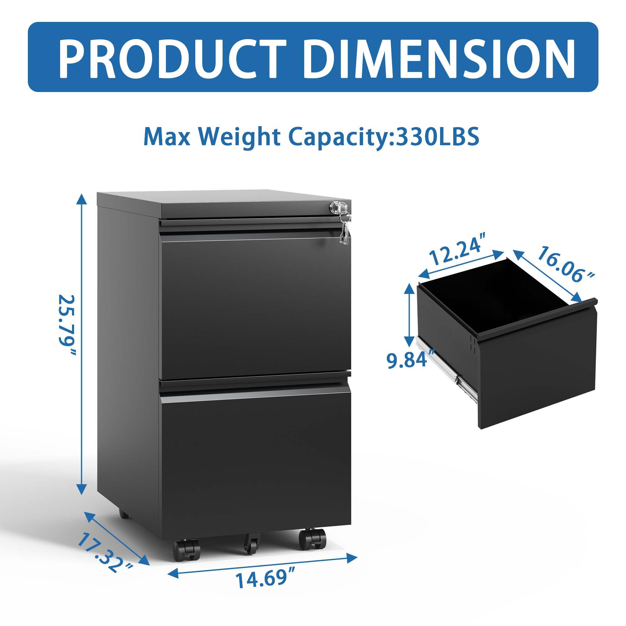 Metal Drawer Mobile File Cabinet With Lock For Home Office Organizer