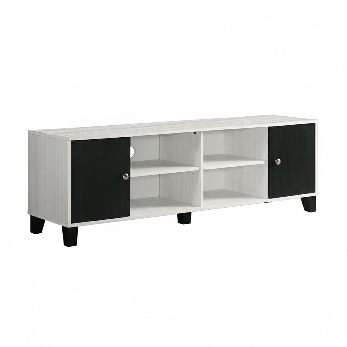 2 Tone TV Stand With Open Shelving And Concealed Storage Living Room Furniture - Black / White