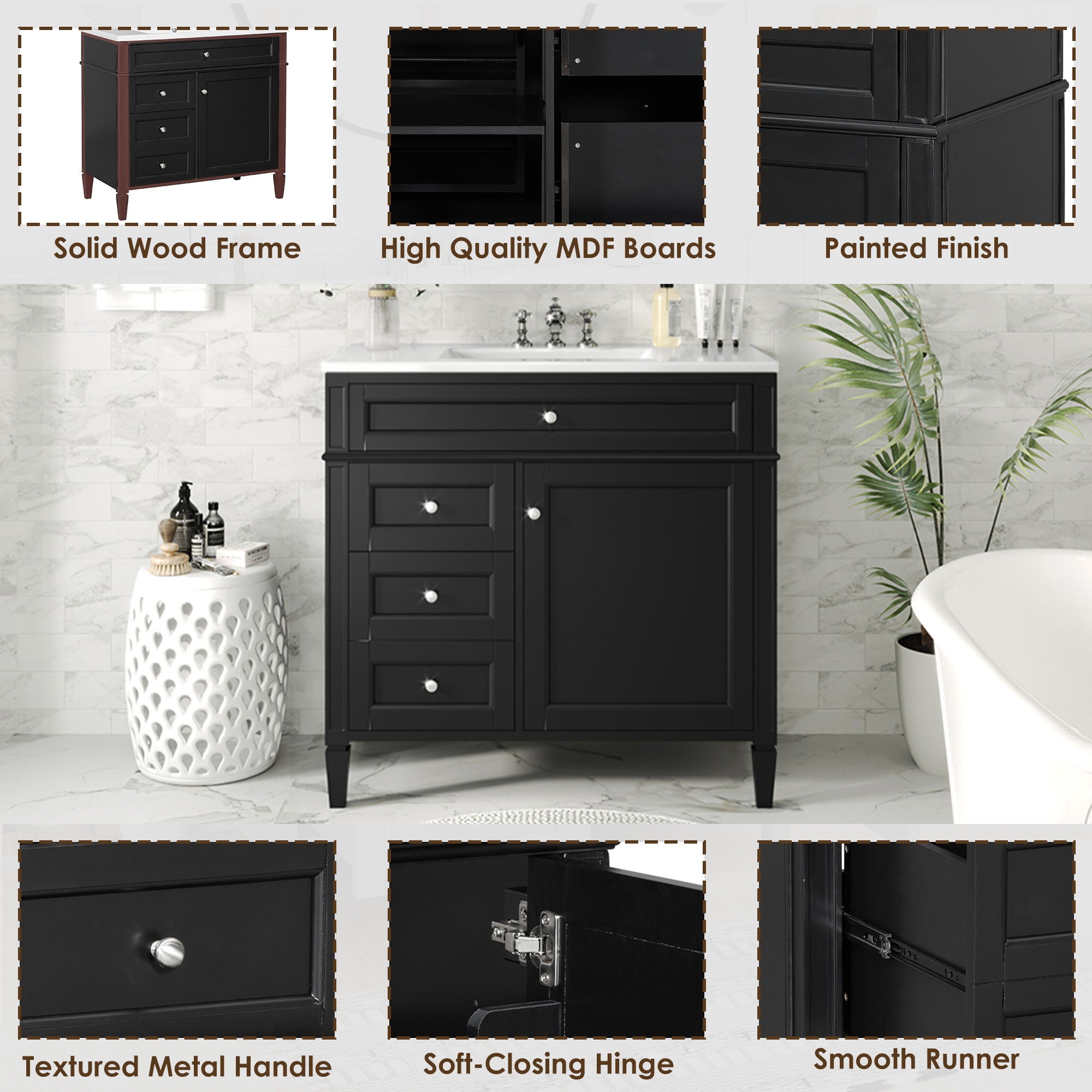 Bathroom Vanity With Top Sink, 2 Drawers And Tip Out Drawer