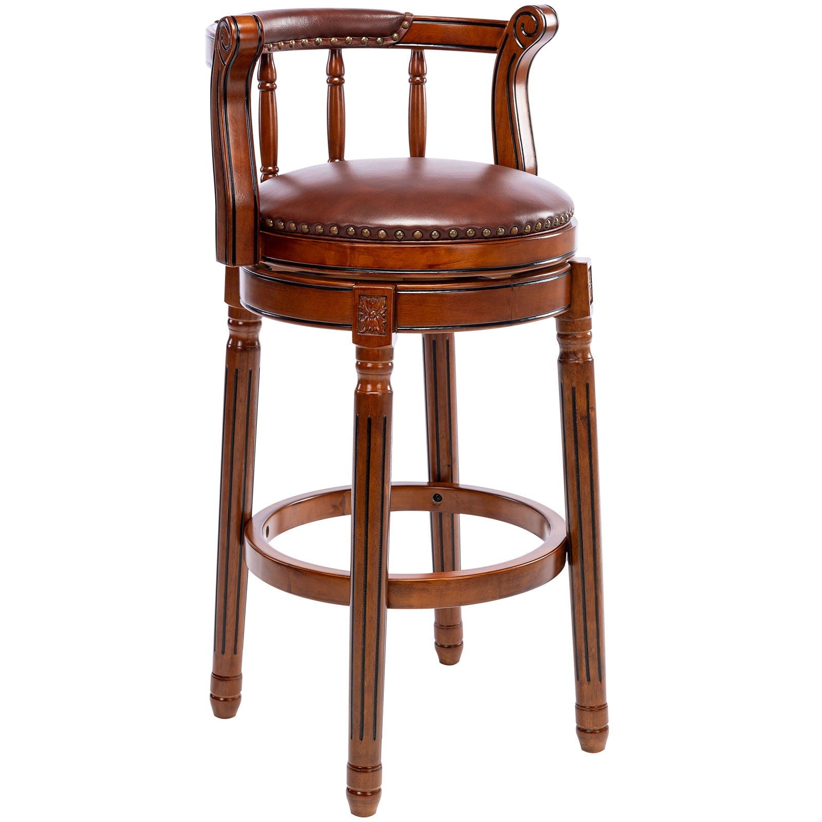 Swivel Cow Top Wooden Bar Stool, 360 Degree Swivel Bar Height Chair With Backs For Home Kitchen Counter