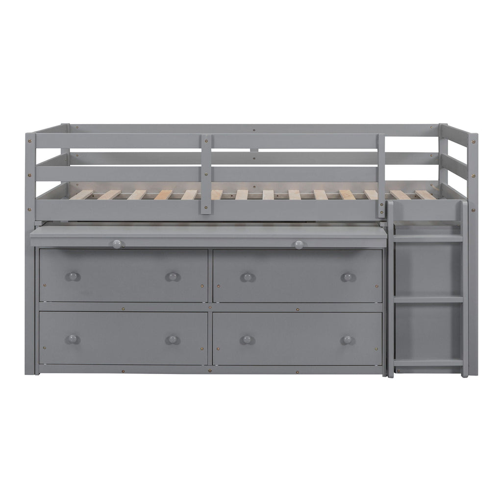 Loft Bed With Retractable Writing Desk And 4 Drawers, With Lateral Portable Desk And Shelves