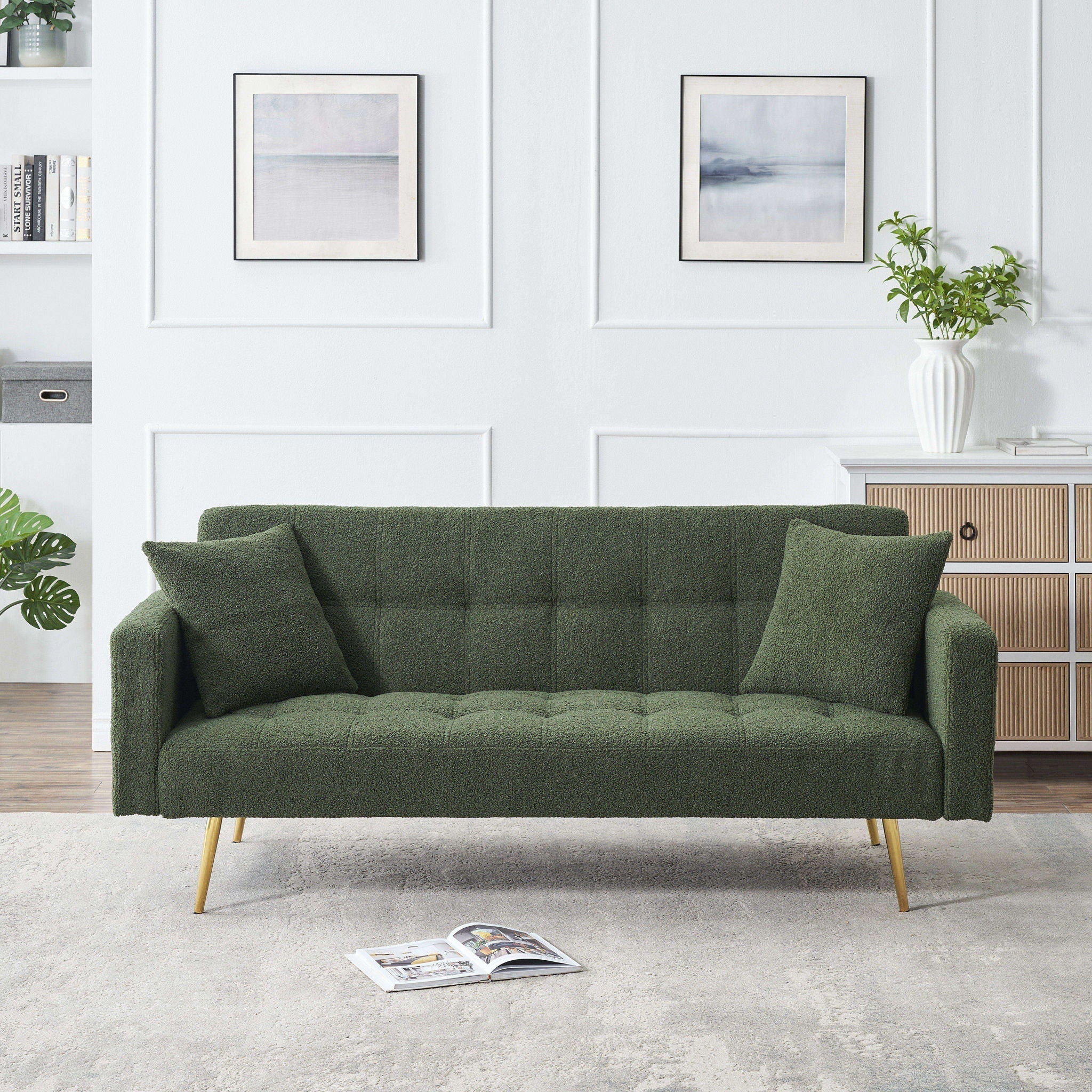 Teddy Fleece Sofa Bed With Luxurious Throw Pillows