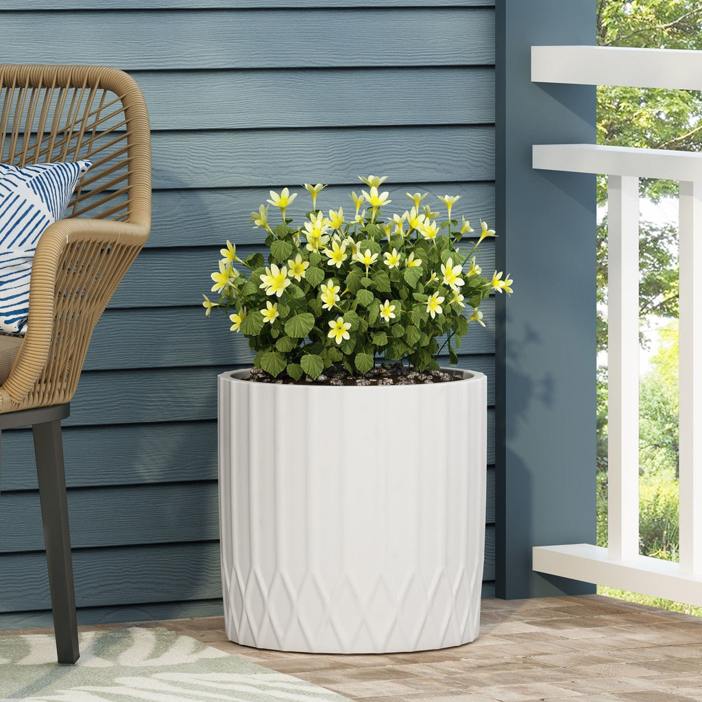 Planter With Subtle Pleated Design - Antique White