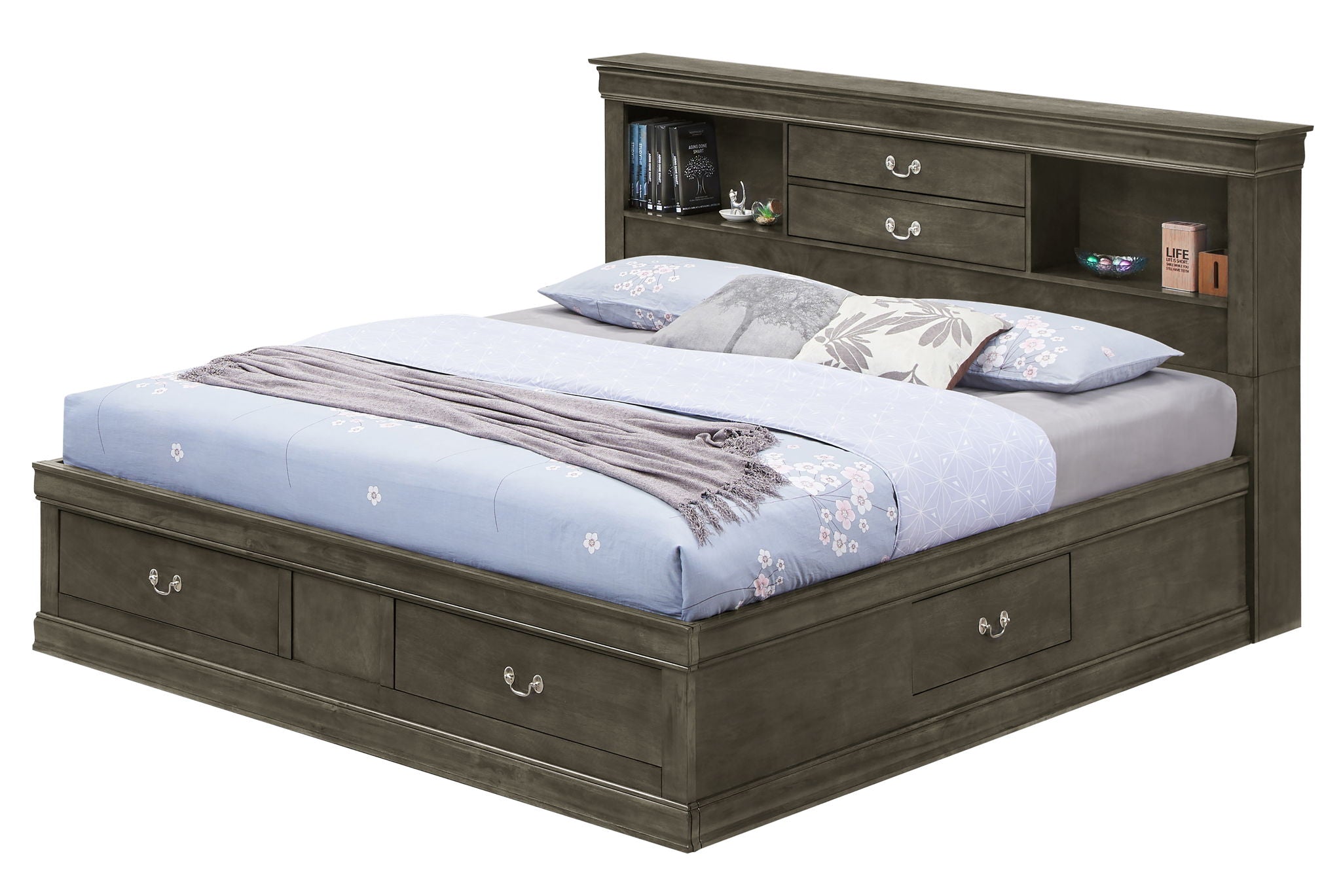 Traditional Style Bookcase Storage Bed
