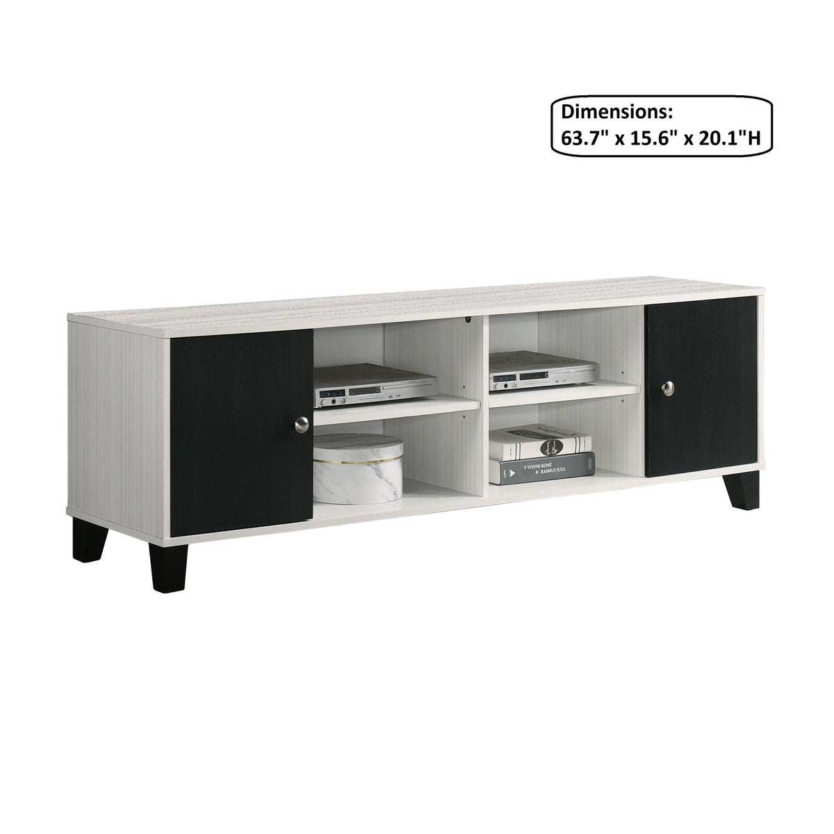 2 Tone TV Stand With Open Shelving And Concealed Storage Living Room Furniture - Black / White