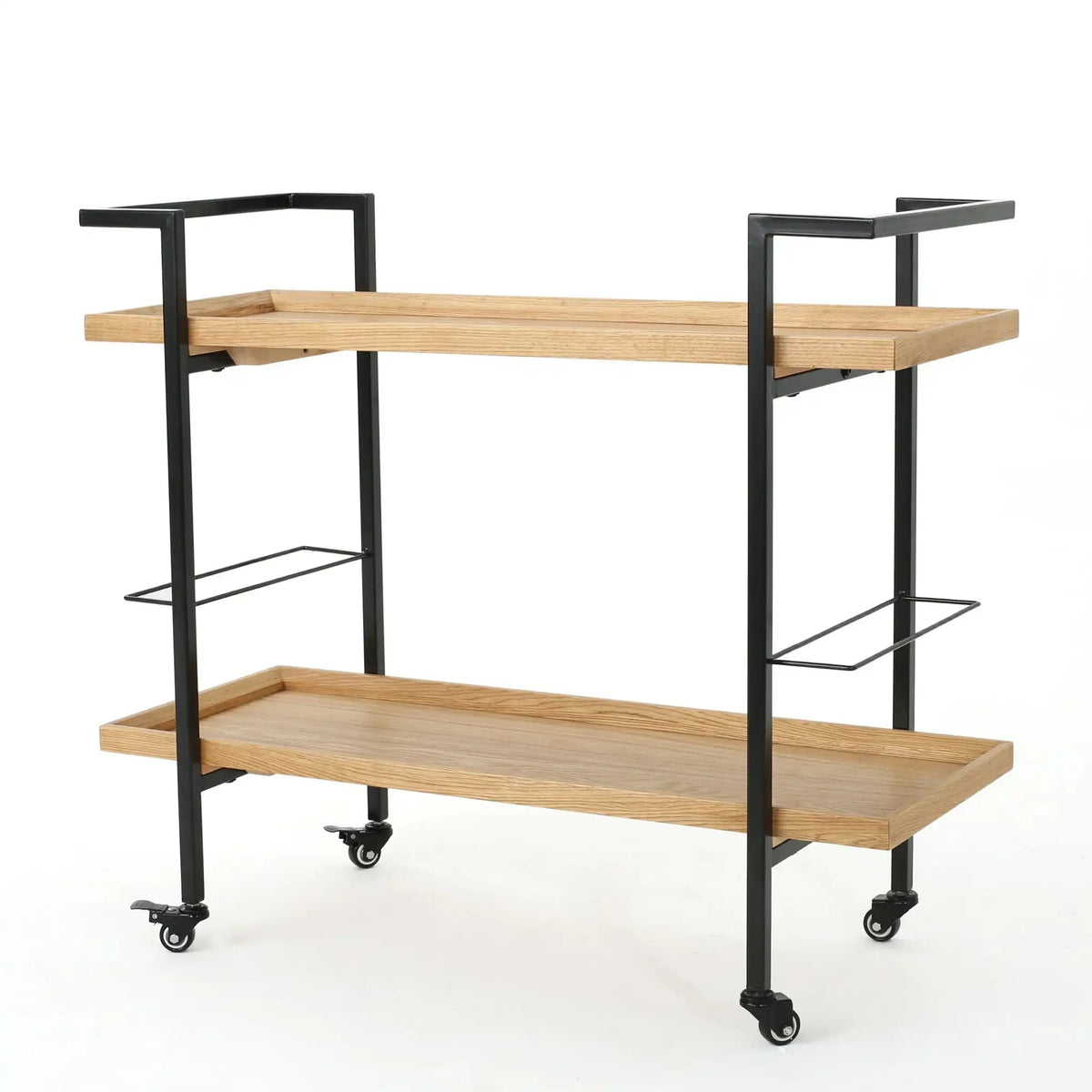 Modern Industrial Bar Cart With Shelving and Casters