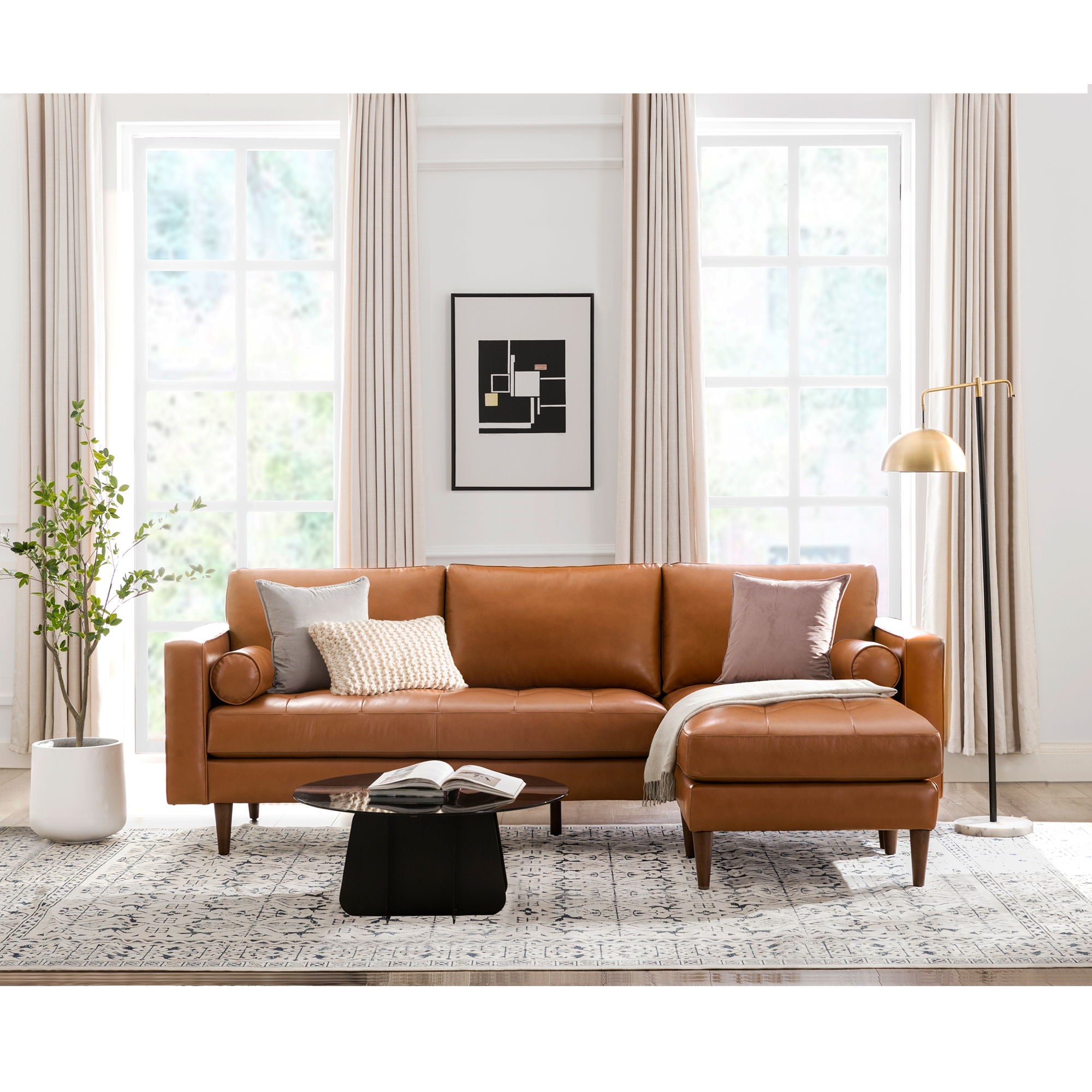 Mid-Century Tufted Sectional With Reversible Chaise