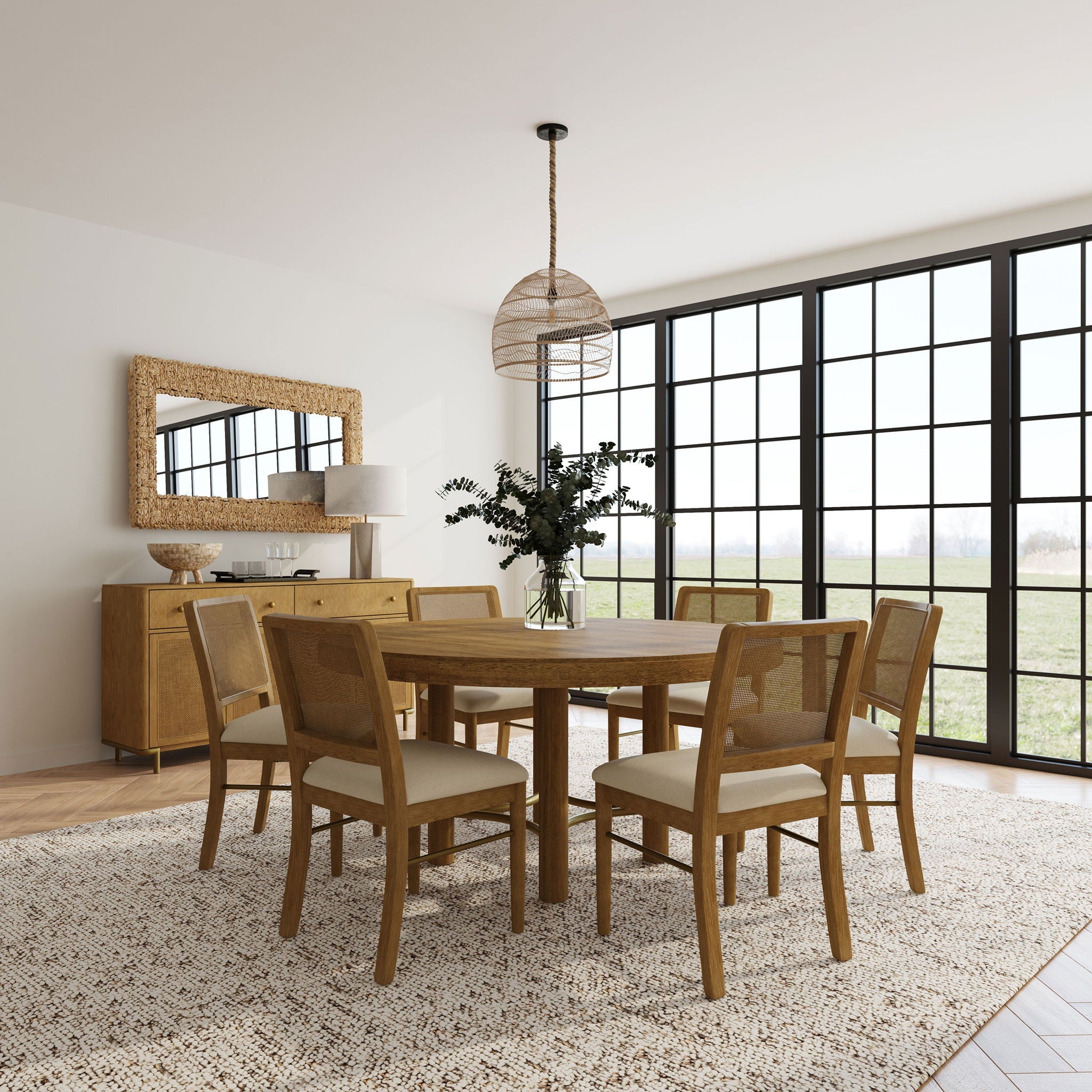 Arini 7-piece Round Dining Room Table Set Sand Wash