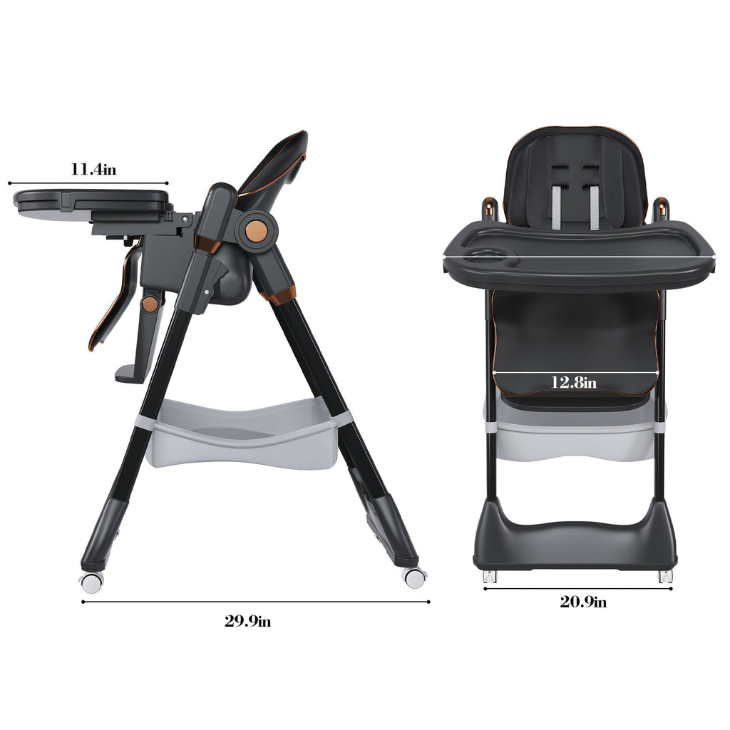 Adjustable Baby High Chair 0-6 Years, Portable Infant Feeding Seat With Safety Belt, Silent Lockable Wheels