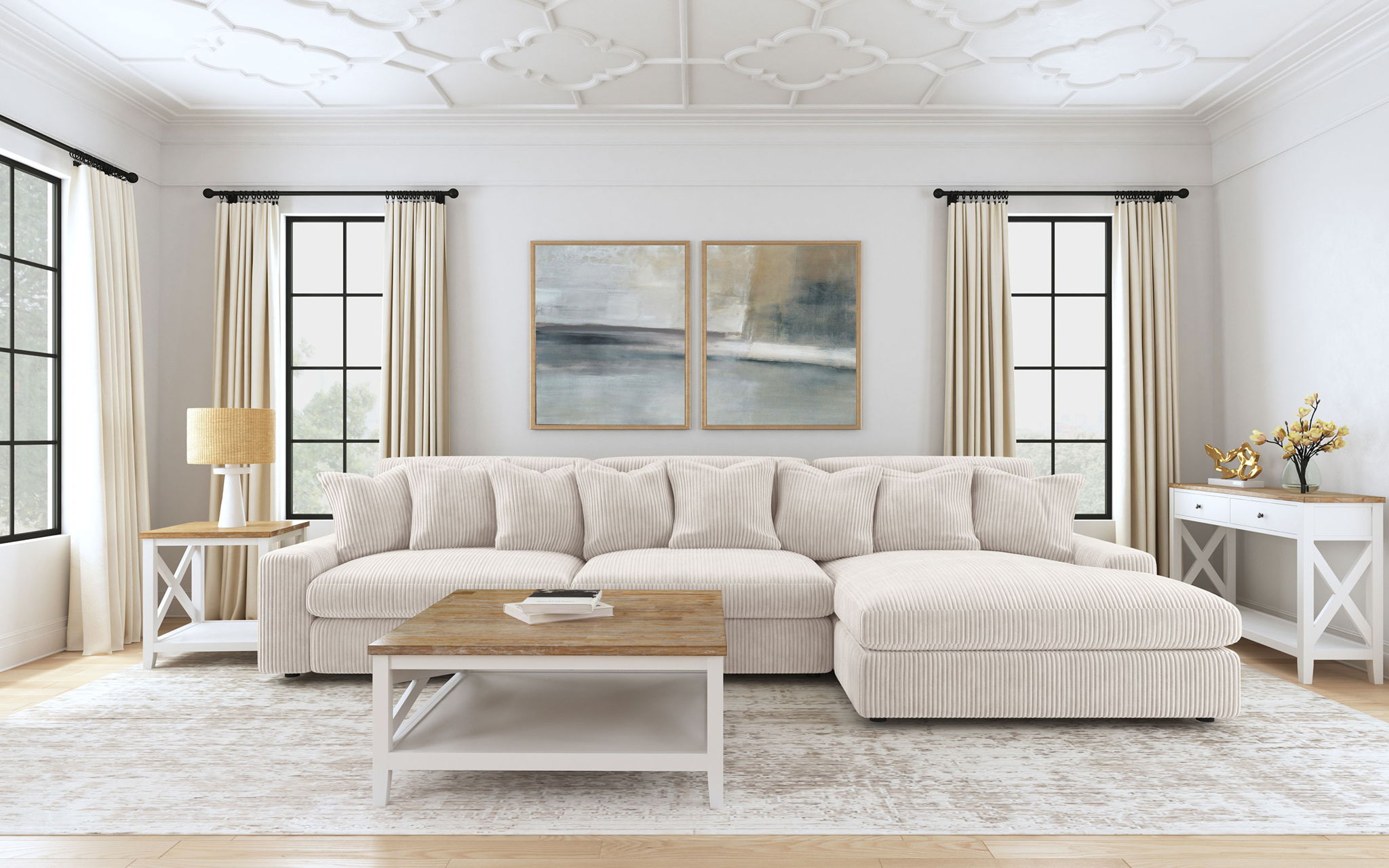 Blaine Upholstered Reversible Chaise Sectional Sofa Sand