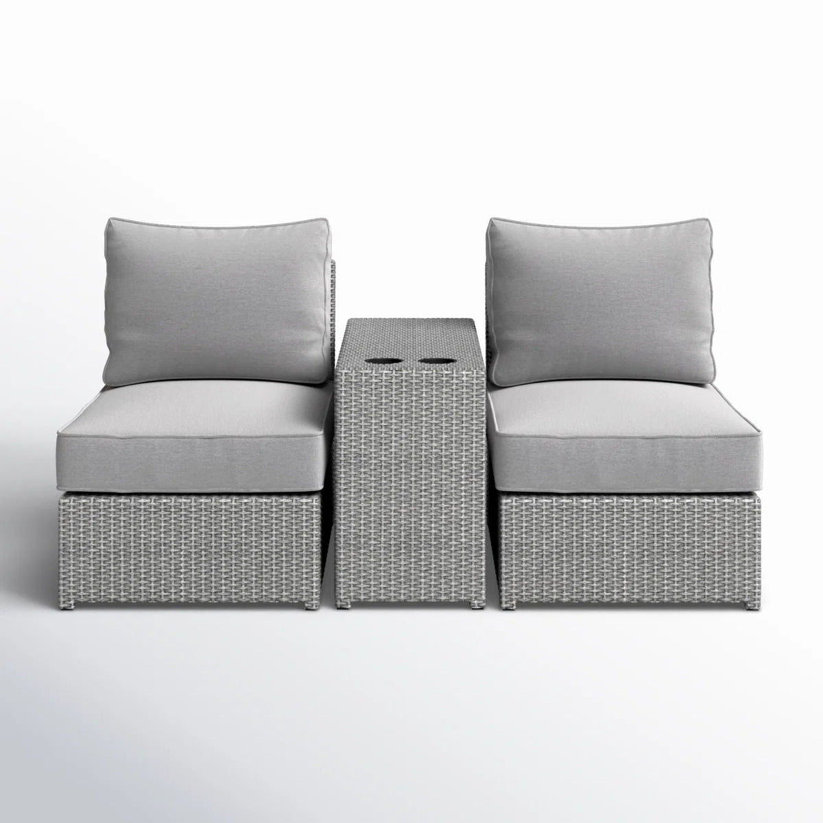2 Person Wicker Conversation Set With Cushions, Weather Resistant