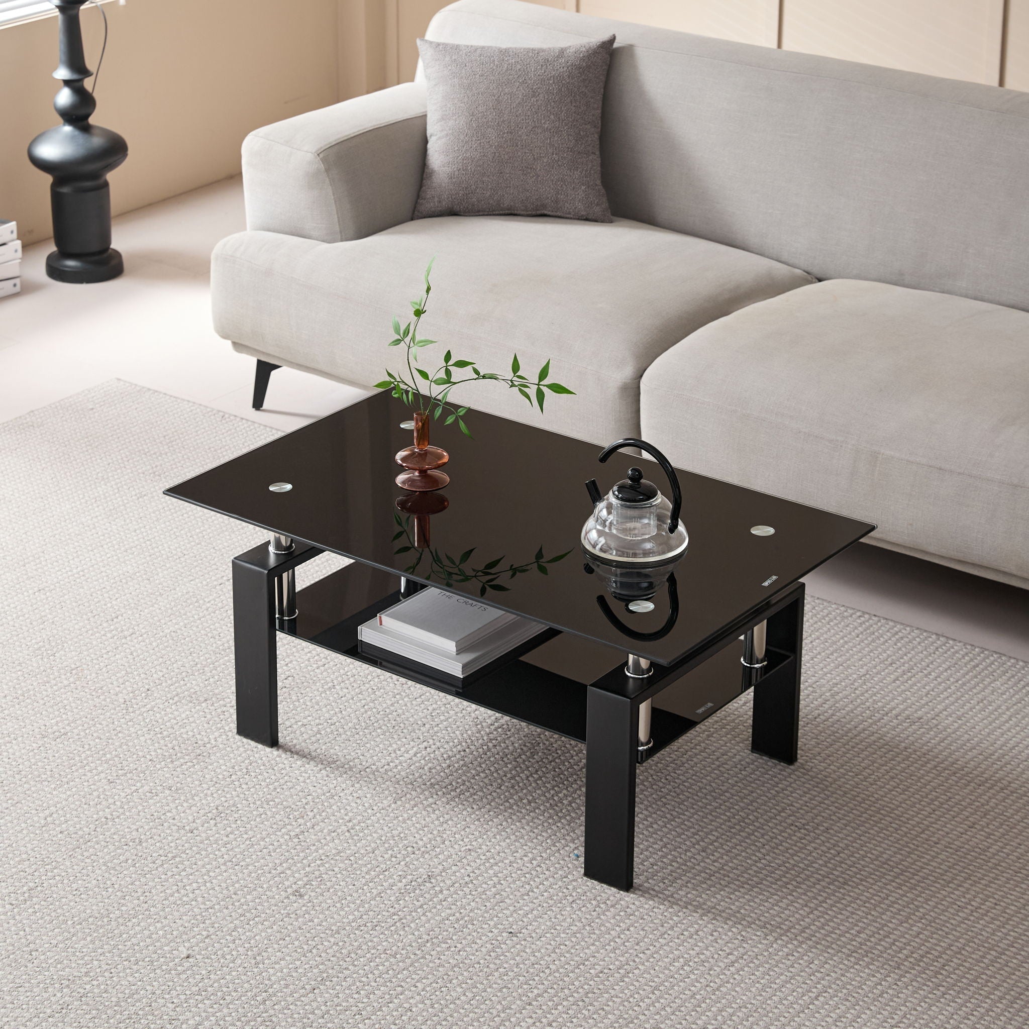 Tempered Glass Table With Storage