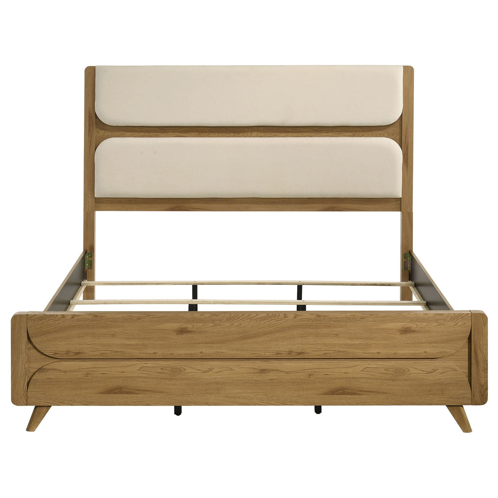 Bennett 62-inch Eastern King Upholstered Panel Bed Cream and Light Oak