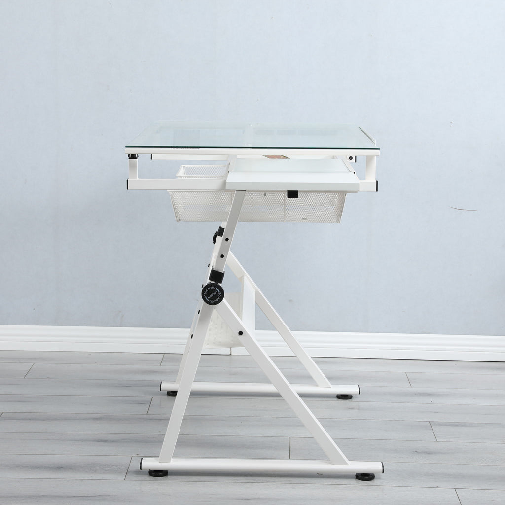 Adjustable Tempered Glass Drafting Printing Table With Chair