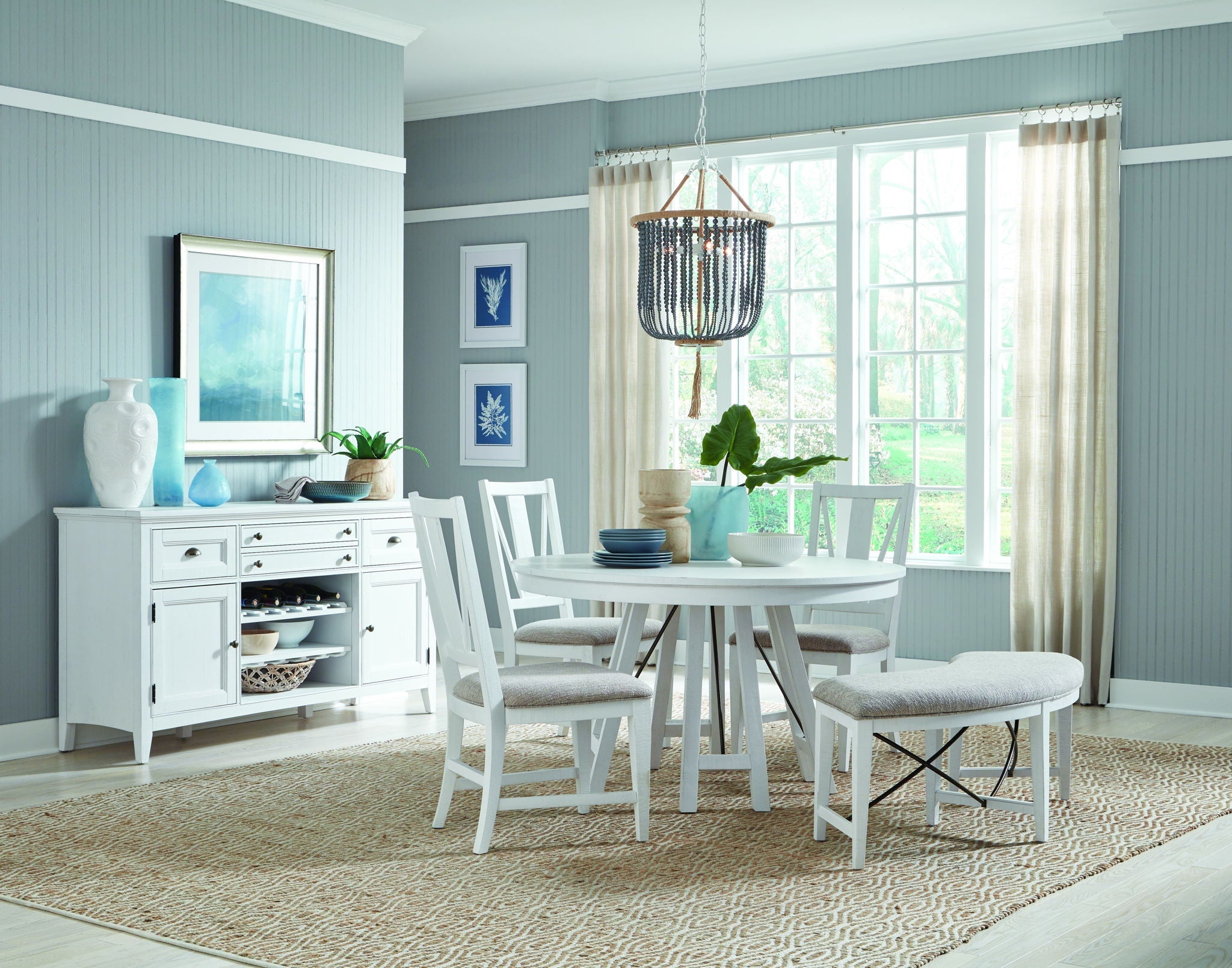 Heron Cove - Curved Bench With Upholstered Seat - Chalk White