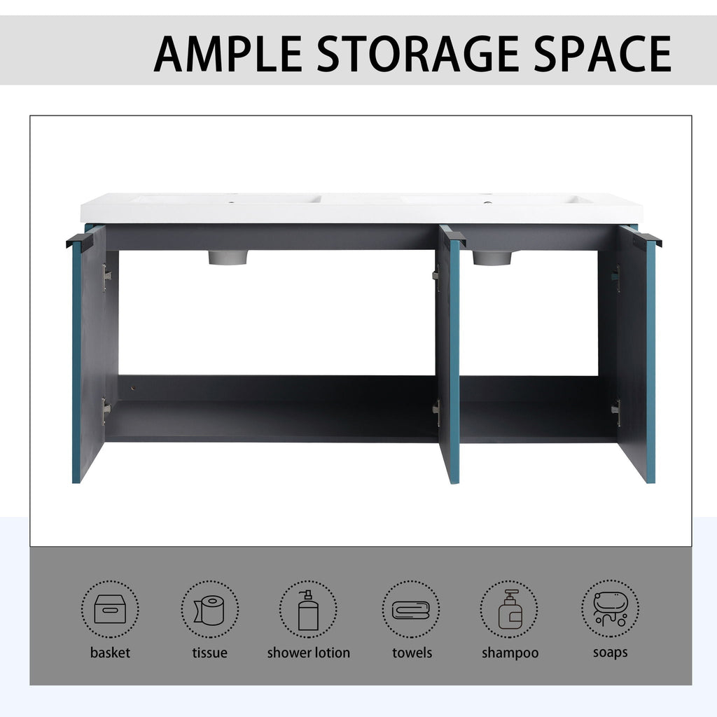 Contemporary Wall Mounted Bathroom Vanity With Resin Double Sink
