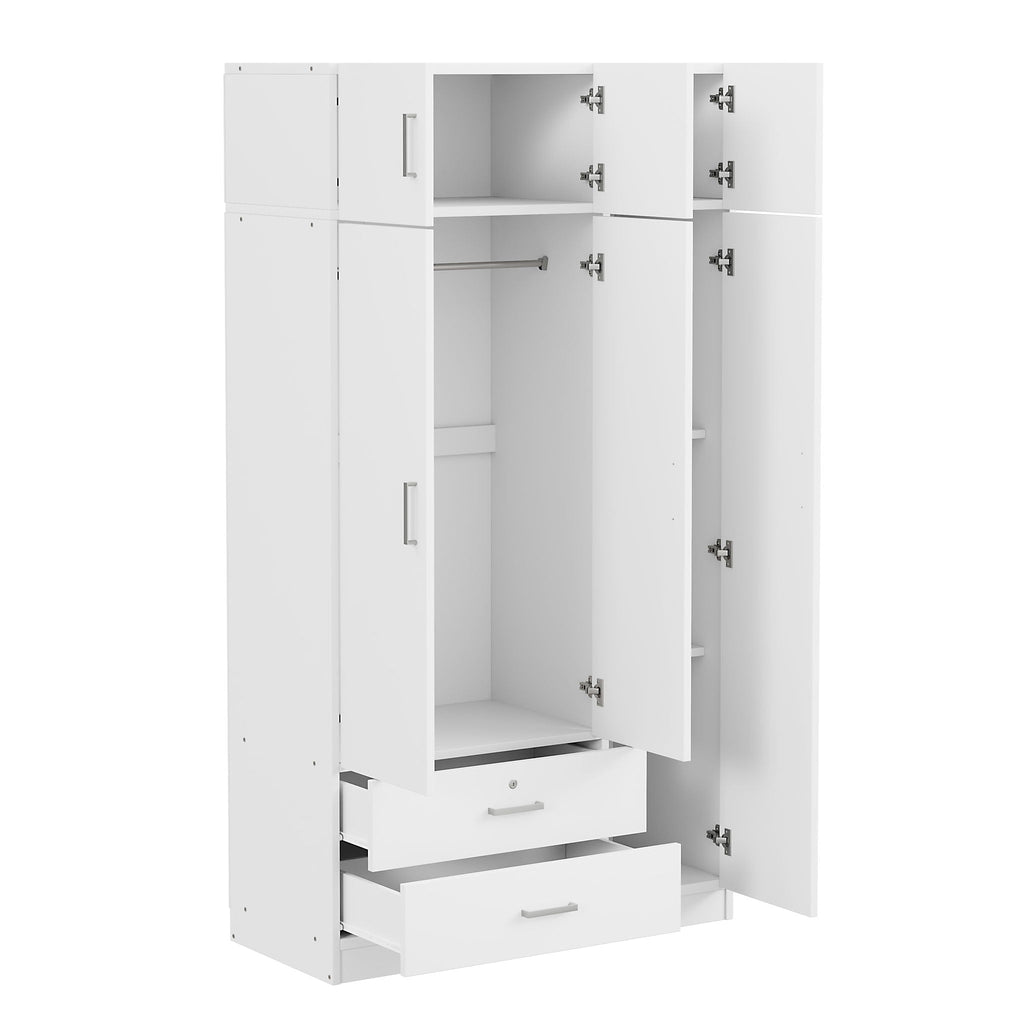 Modern 3 Door Mirror Wardrobe With 2 Drawers And Top Cabinet