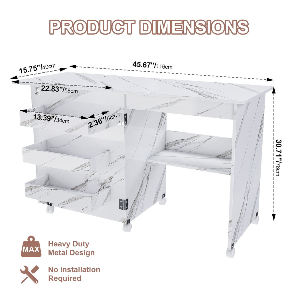 4 In 1 Folding Sewing Table With Lockable Wheels, Multi Functional Craft Station - White