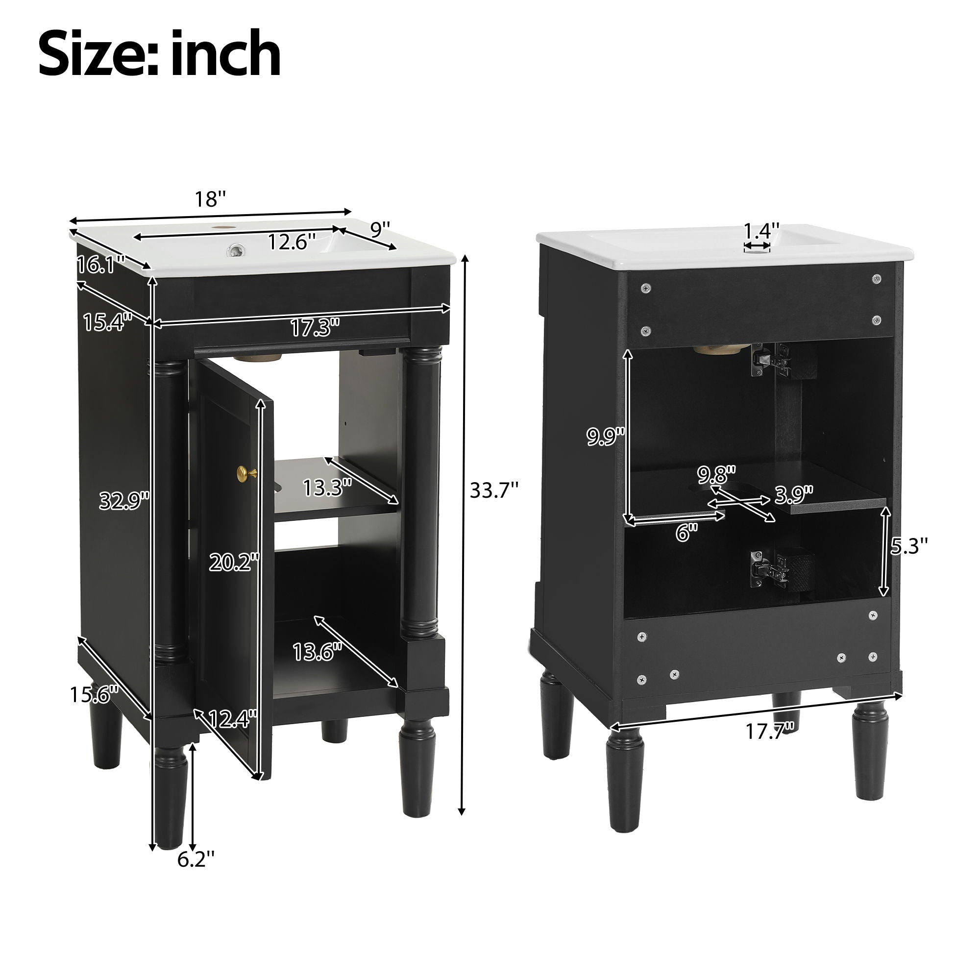 French Style Bathroom Cabinet With Sink, Adjustable Shelf