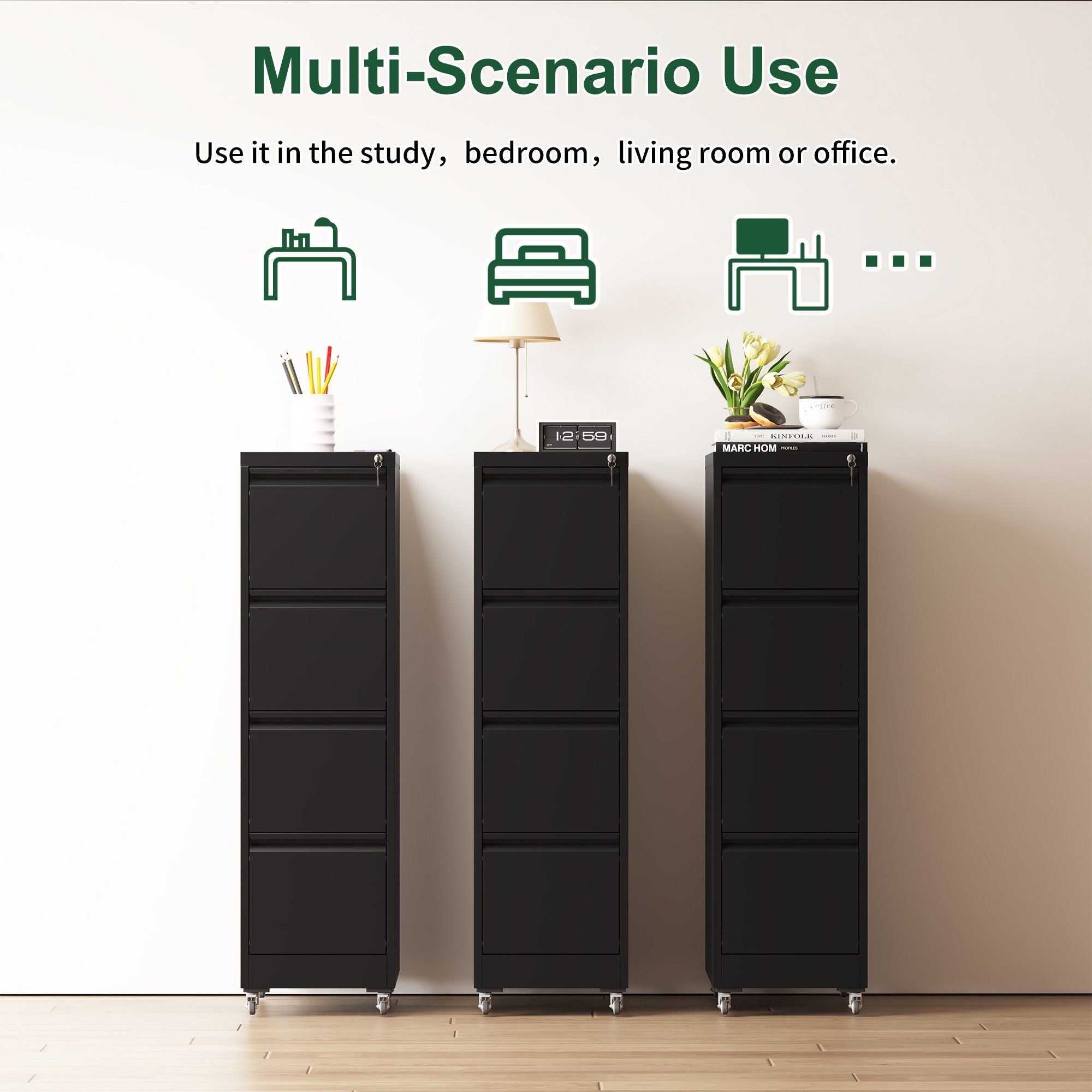 Drawer Metal Locking Vertical File Cabinet With Wheels Heavy Duty Lockable Storage