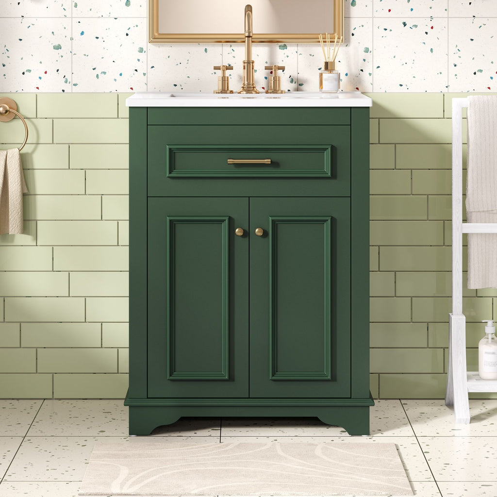 Bathroom Vanity With Integrated Sink, 2 Door Cabinet With Tip Out Drawer, Rectangular Design