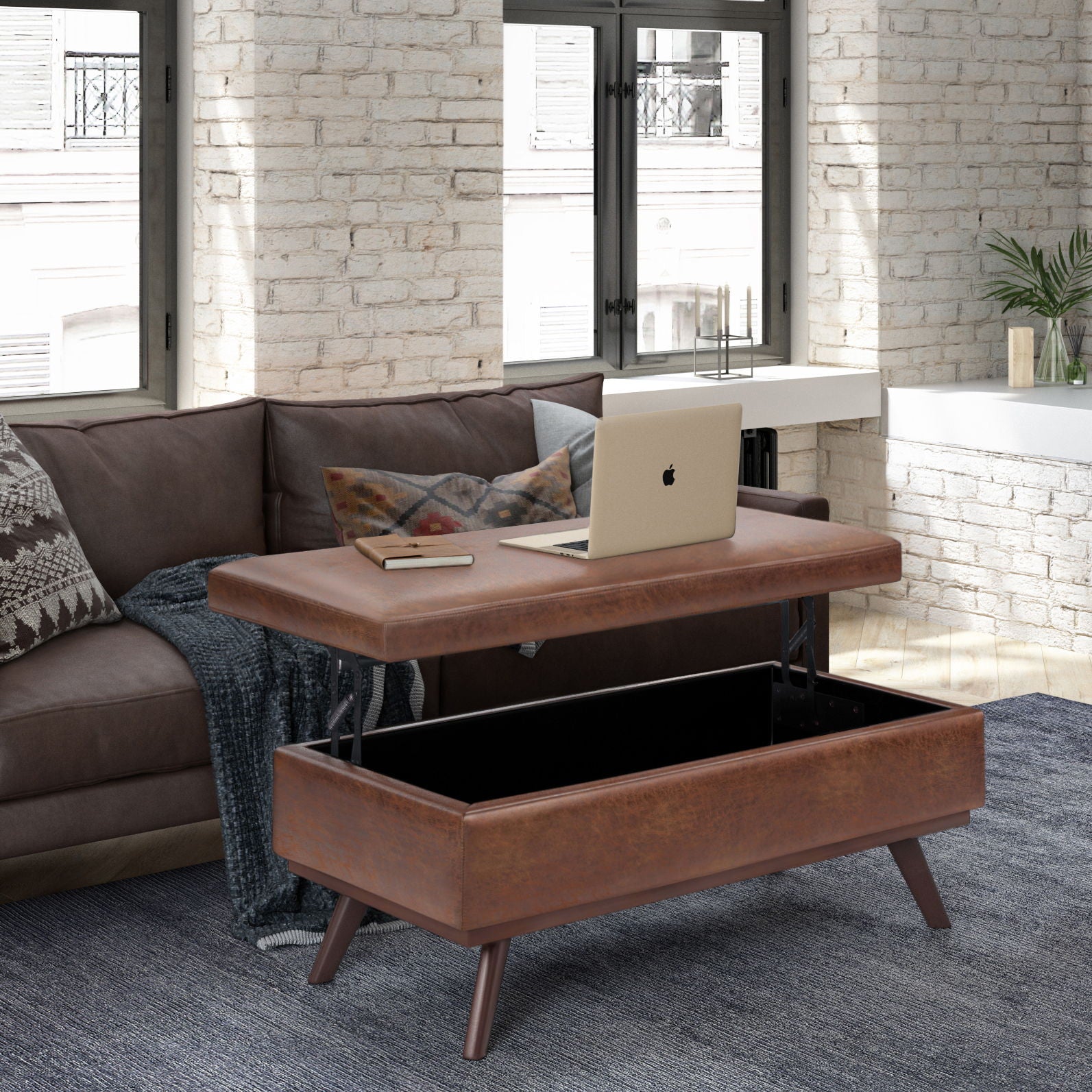 Owen - Lift Top Large Coffee Table Storage Ottoman, Mid Century Style