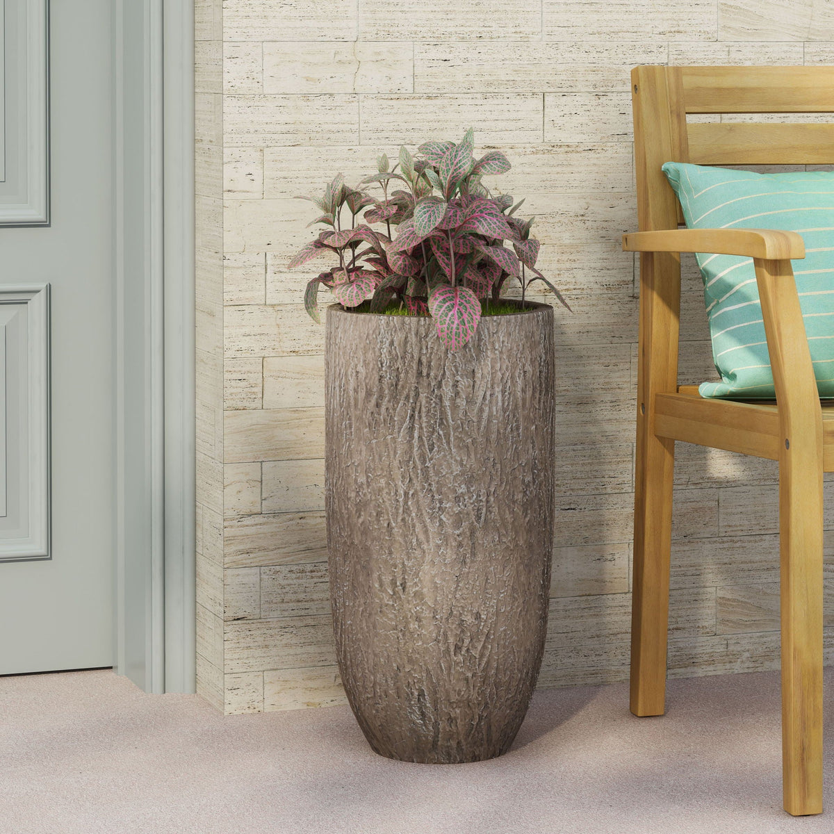 Magnesium Oxide Planter For Outdoor Use - Natural Wood