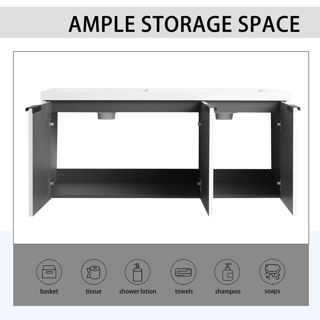 Contemporary Wall Mounted Bathroom Vanity With Resin Double Sink