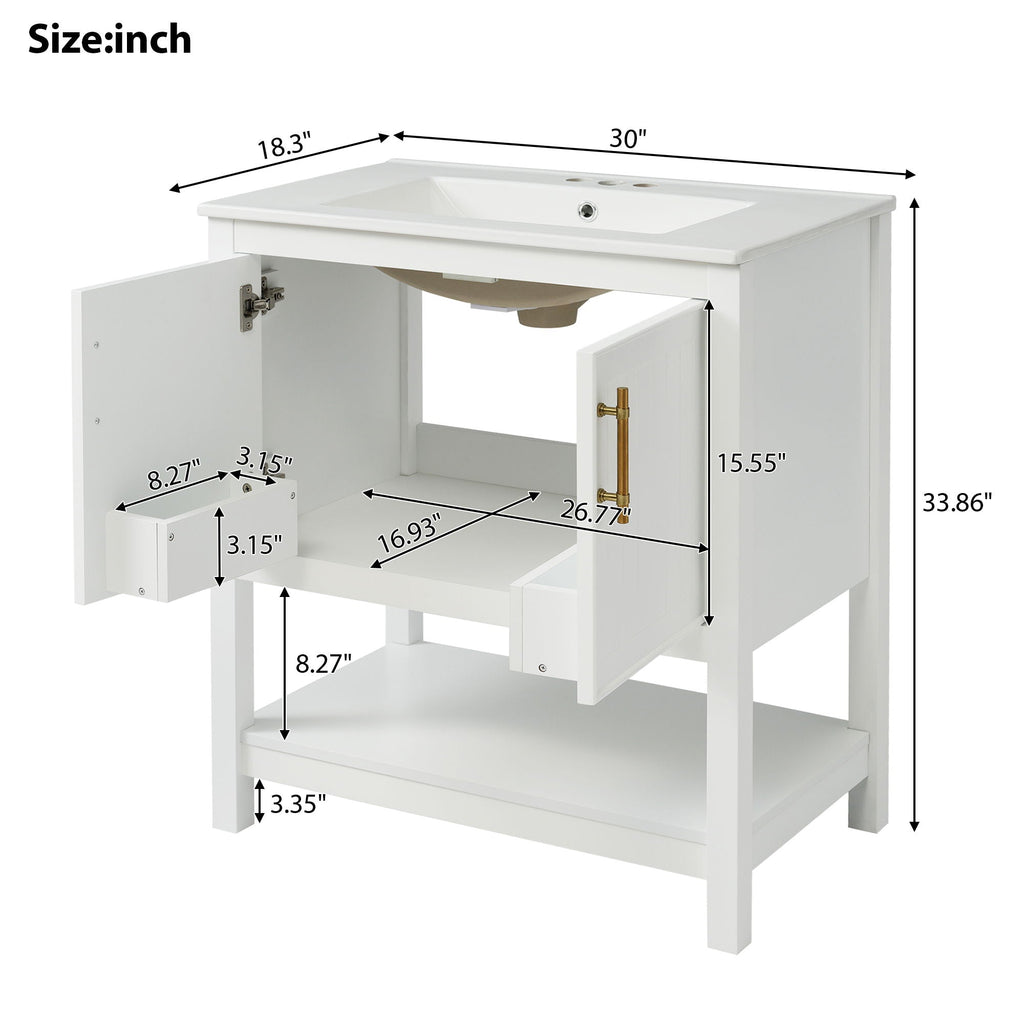 Elegant Bathroom Vanity With Ceramic Sink And Versatile Storage