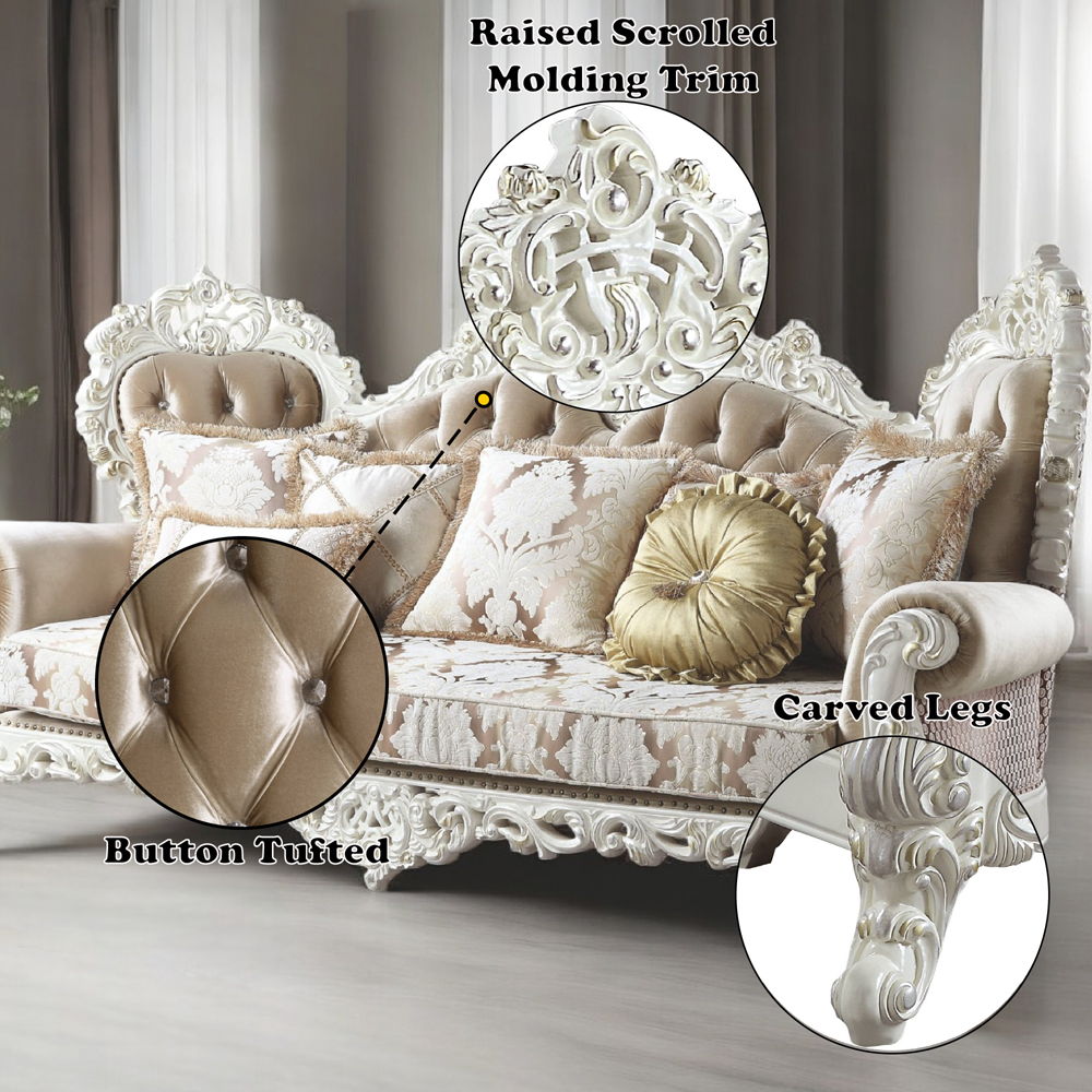 Vanaheim - Sofa With 7 Pillows - Fabric & Antique White