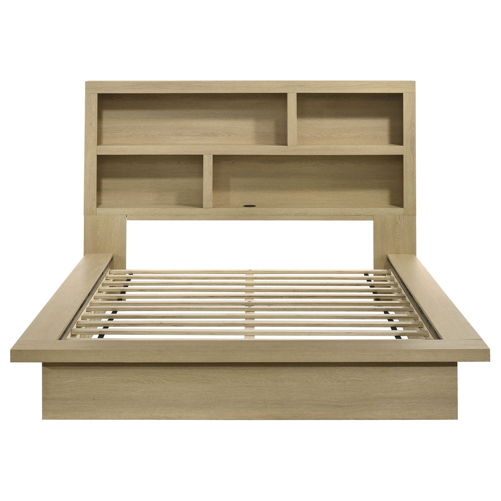 Hendricks Queen Bookcase Headboard Platform Bed Light Oak