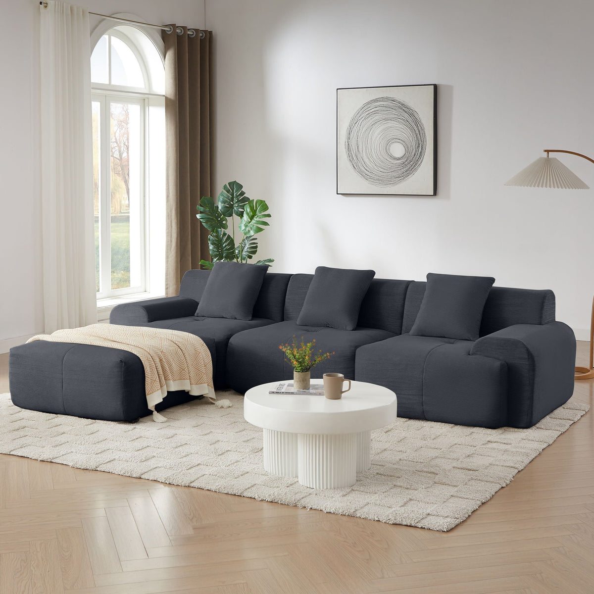 L Shaped Modular Sectional Sofa And Movable Ottoman