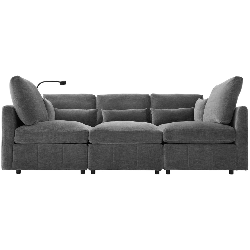 Modern Modular U-Shaped Sofa Bed With Movable Ottoman, USB Ports, Phone Holder