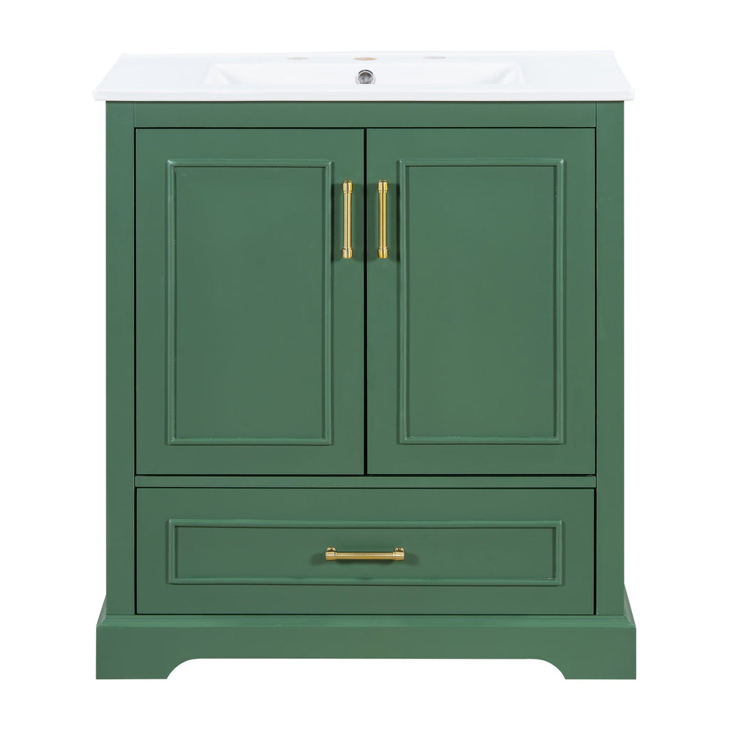 Bathroom Vanity With Sink, 1 Divided Drawer And 2 Soft Close Doors With Double Shelf