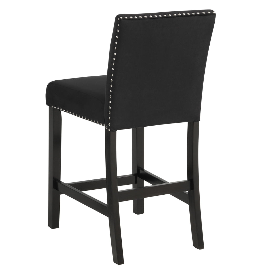 5 Piece Counter Height Dining Set With Table, Tufted Nail Head Chairs - Black