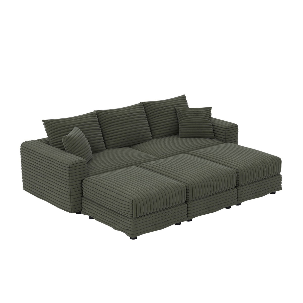 Convertible Deep Seat Sofa With Soft Pillows And Ottomans