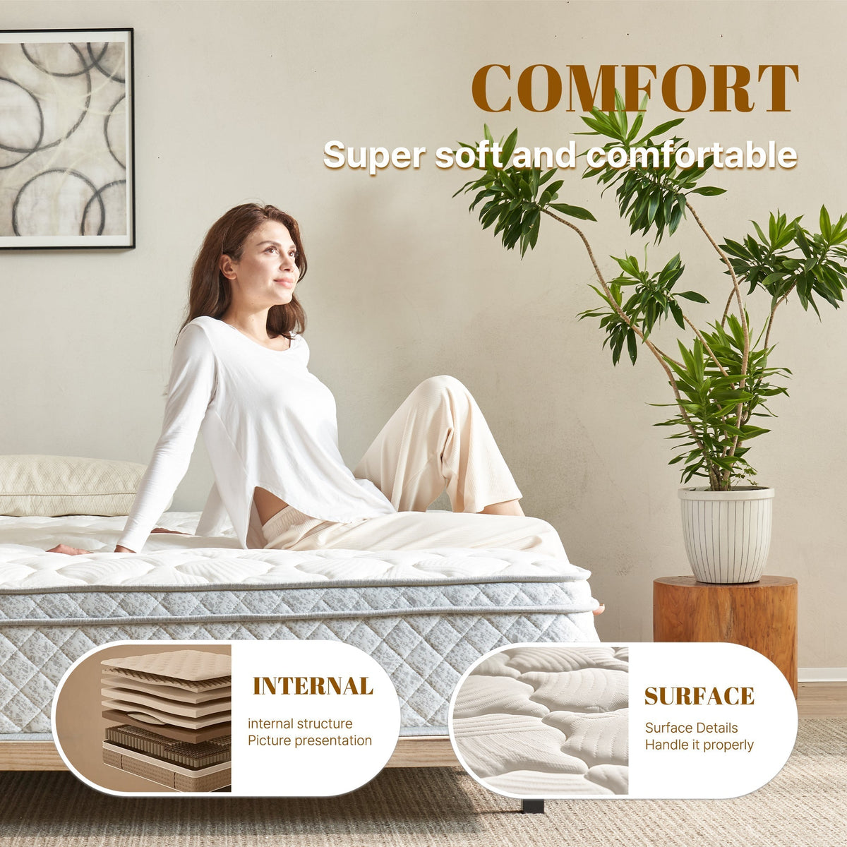 TM Home 12 Inch Hybrid Cooling Memory Foam Mattress