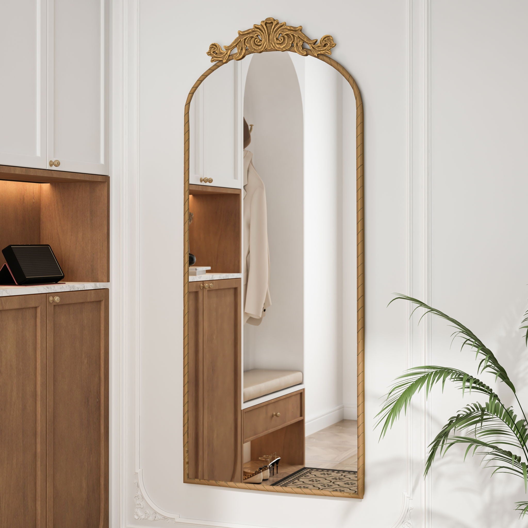 Vintage Arched Full Body Mirror, Wall Mounted For Living Room