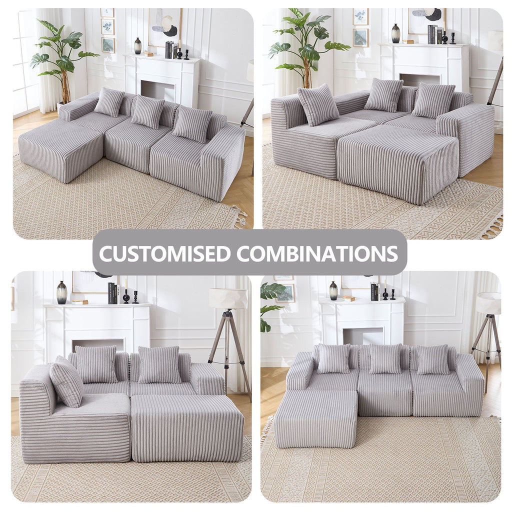 L - Shape Modern Minimalist Modular Sectional Sofa, Upholstered Cloud Couch With Deep Seats